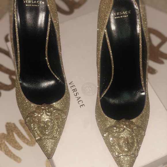 versace gold medusa pumps